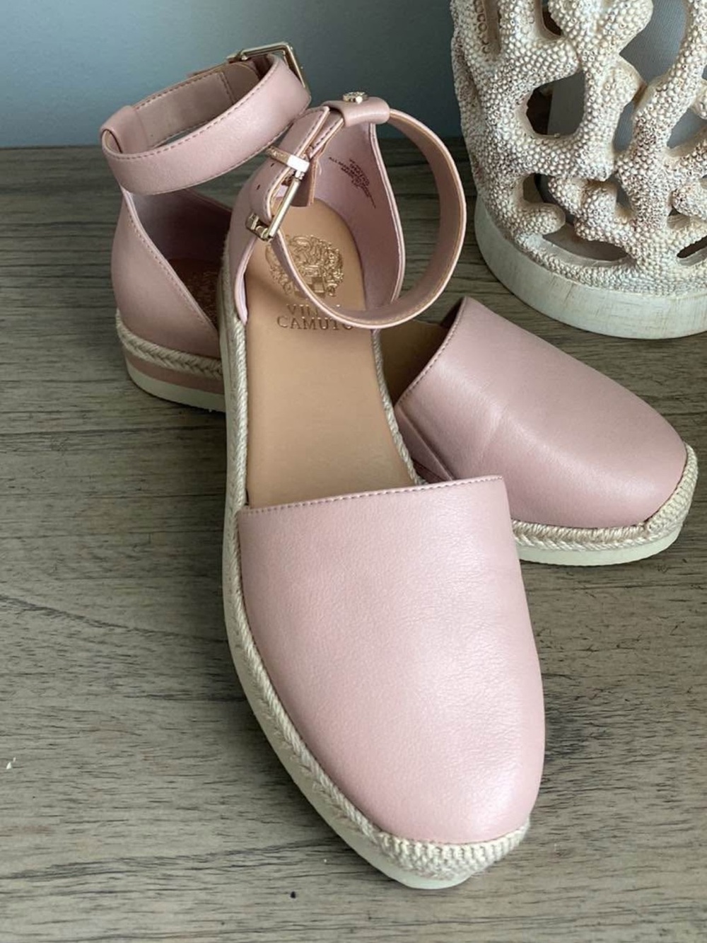Vince Camuto Pink Leather Ankle-Strap Espadrilles Sandals Size 9